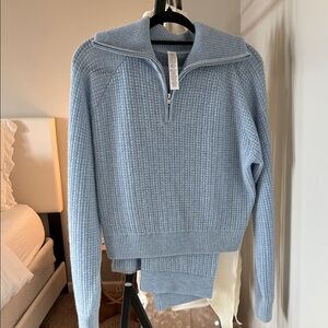 ALO Yoga Light Blue Half-Zip Waffle Knit Top